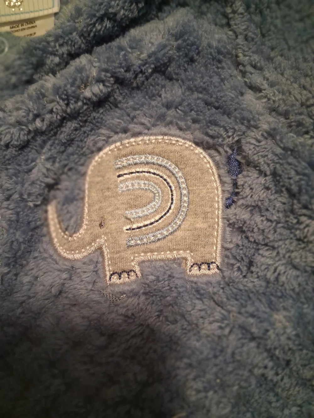 Plush Blue Baby One-Piece Footed Romper with Elephant Patch